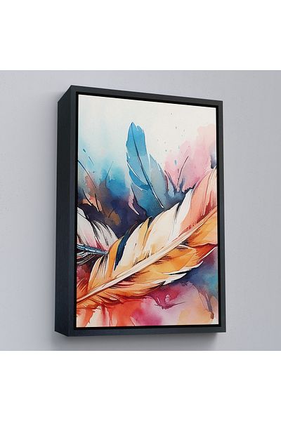 Harita Sepeti Pictură modernă cu pene cu aspect acuarelă în cadru auriu