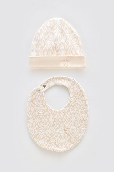 Atelier Babbi Newborn Bib & Hat Set - Ikat / Beige