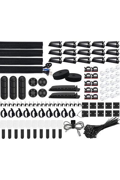 erorex Cable Management Kit 4 Cable Sleeves 37 Cable Clips 7 Cable Holders 10 Zip Tie Mounts 20 Cable Clip