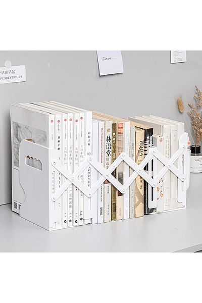 erorex Adjustable Book Stand Stretch Bookends Shelf Storage With Pen Holder Rack Magazine File Office Home