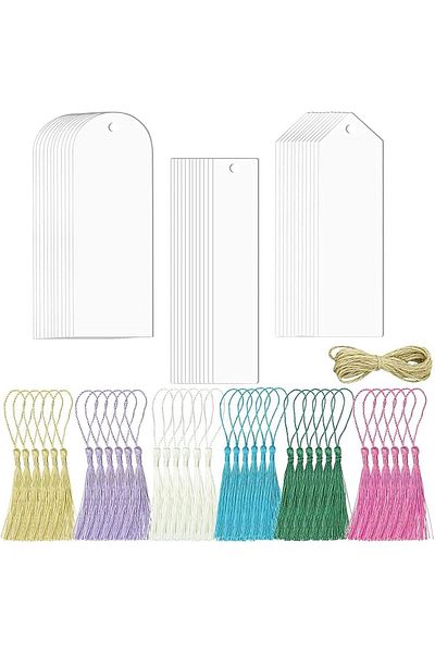 erorex 36Pcs Acrylic Bookmarks Blanks Acrylic Book Markers 3 Shape With Colorful Tassels Diy Bookmark