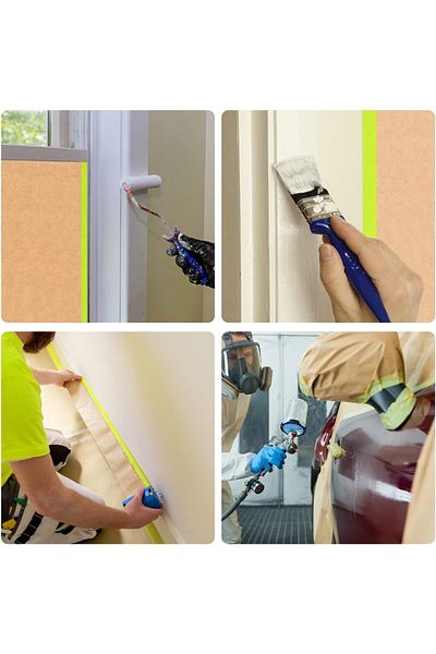 erorex Pre Taped Masking Paper For Painting 15Cm*12M Tape And Drape Painters Paper Paint Adhesive