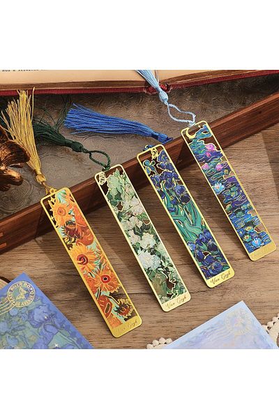 erorex 4 Pack Metal Bookmarks With Tassel Golden Hollow Bookmark Van Gogh Oil Painting Theme Book Mark