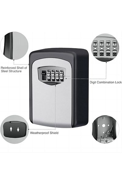 erorex 4 Digit Key Lock Box Outdoor Waterproof Hidden Wall Mounted Key Safe Key Storage Lock Box For House