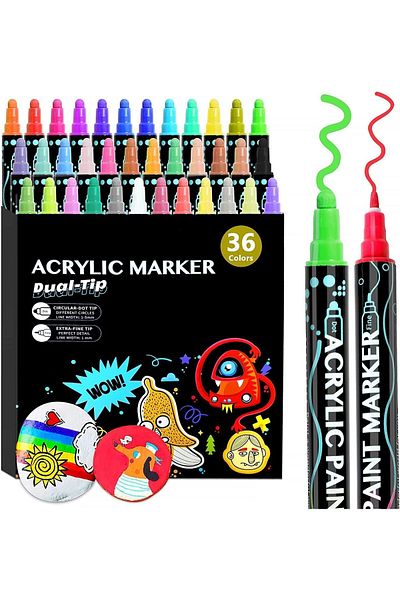 erorex Paint Markers Pens 36 Colors Acrylic Paint Pens Dual Tip For Wood Canvas Stone Rock Painting Glass