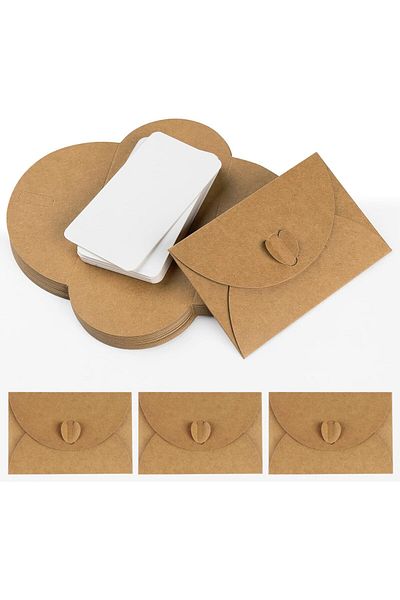 erorex 50Pcs Gift Card Envelope Mini Envelope With Blank Card Compact Kraft Envelope With Heart Closure