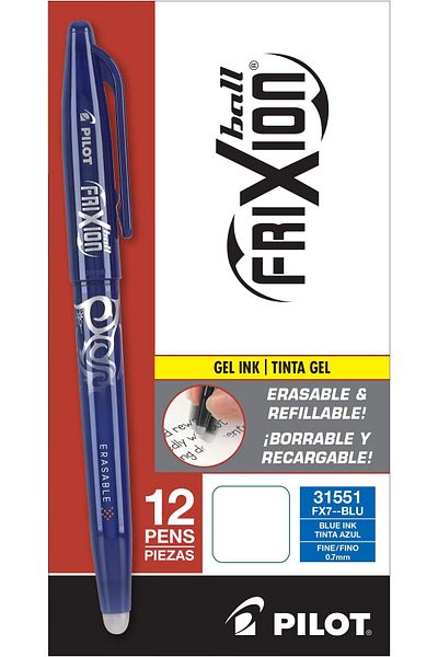 erorex Frixion Ball Erasable And Refillable Gel Ink Stick Pens Fine Point Blue Ink 12 Count 31551