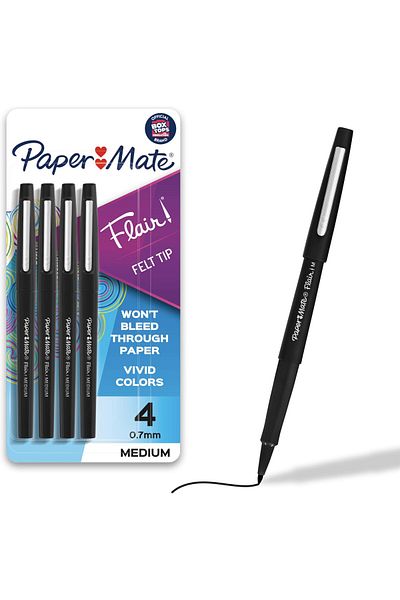 erorex Flair Felt Tip Pens Medium Point 0.7Mm Black 4 Count