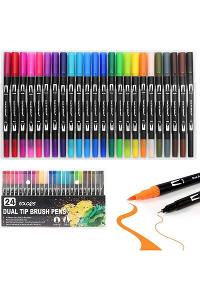 erorex Drawing Markers Pen 24 Colors Dual Tip Brush And Fine Tip Art Marker Pens For Coloring Drawing