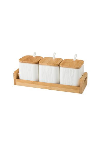 Dania Porcelain storage box set with bamboo wood with new decor to add a touch of beauty to your kitchen