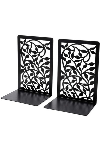 erorex Bookends Black Infinite Leaves Bookends Heavy Duty Book Ends For Bookshelf Metal Decorative Book