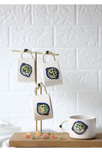 MERVEOKTAYSERAMİK Travel El Yapımı 24K Altın Detaylı Seramik Mug