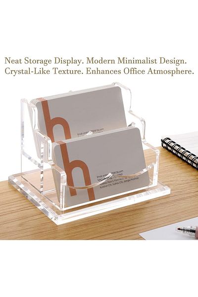 erorex Acrylic Business Card Holder 2 Tier 2 Slots Desk Business Card Holder Transparent Business Cards