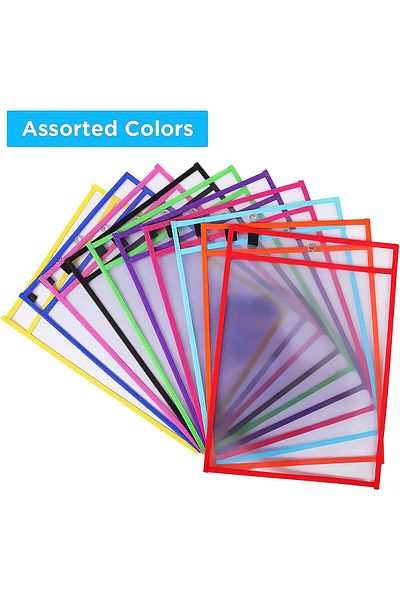 erorex Dry Erase Pockets Clear Reusable Plastic Sleeves Assorted Colors Special Design Waterproof Pocket