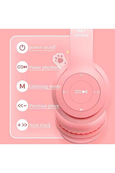 erorex Cat Ear Headphones Wireless Kids Headphones Cute Cat Ear Headset With Led Lights Bluetooth 5.0