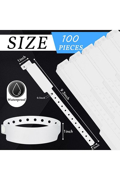 erorex 100 Pcs Hospital Wristbands White Plastic Wristbands For Events Medical Wristband Patient