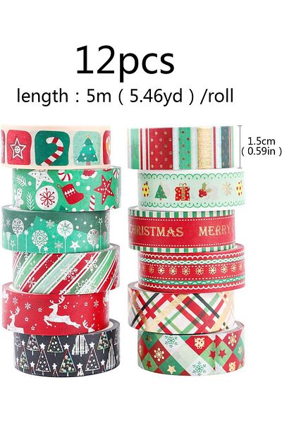 erorex Washi Tape Set Of 12 Rolls Christmas Gold Silver Washi Masking Tape Decorative Tape For