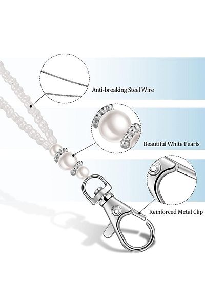erorex Lanyard For Id Badge Name Cards Holder With Pearl Neck Strap Retractable Id Necklaces Clear Plastic