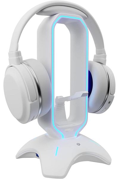 erorex حامل سماعة رأس للألعاب، حامل سماعة رأس مكتبي متعدد الاستخدامات مع محاور RGB 3 USB 2.0 ومقبس صوت 3.5 مم