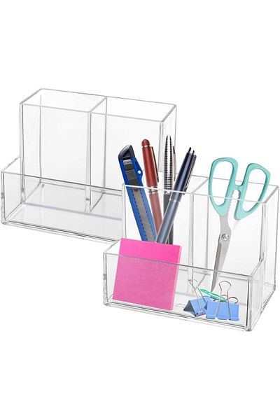 erorex Pen Holder For Desk 2 Pack Clear Acrylic Makeup Brush Holder Desk Accessories Pencil Cup With