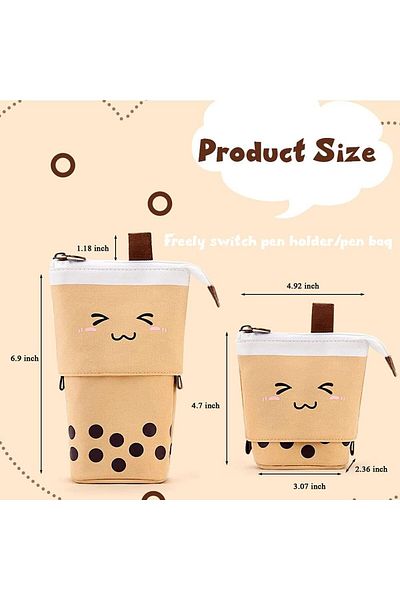 erorex Boba Standing Pencil Case For Kids Pop Up Pencil Box Makeup Pouch Stand Up Bubble Tea Pen Holder