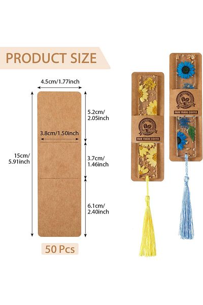 erorex 50 Pieces Resin Bookmark Holder 5.9 X 1.8 Inches Kraft Bookmark Sleeves Diy Display Cards For