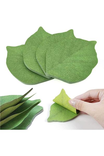erorex Sticky Notes Stickers Removable Self Stick Notes Scratch Pads， Beautiful Green Leaf Shaped Sticky
