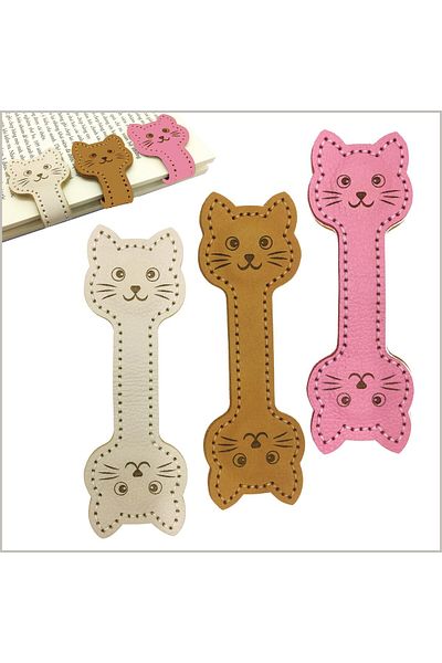 erorex Leather Magnetic Bookmarks 3 Pack Convenient Book Marker Cat Face Shape Magnet Bookmark Christmas