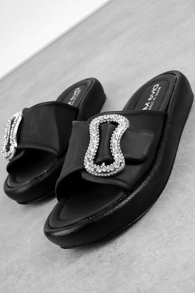 Lal Shoes & Bags Papuci de damă Sera cu cataramă de piatră-negri