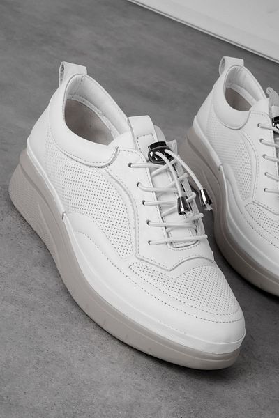 Lal Shoes & Bags Pantofi casual de damă Luna, din piele naturală, cu șireturi, cu talpă înaltă, alb