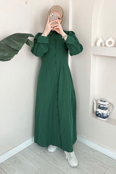 ModaAycan Buttoned Long Khaki Dress Ma333