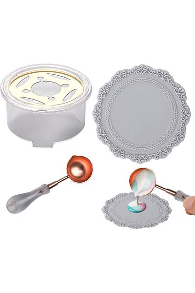 erorex Sealing Wax Warmer Kit With Candle Furnace Melting Wax Spoon Silicone Pad Gray 3Pcs Craft