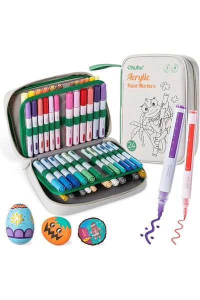 erorex 48 Pcs Acrylic Paint Pens : Double Pack Of Fine Tip And Reversible Tips Chisel And Round 24 Colors