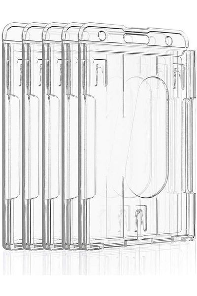 erorex 5 Pcs Hard Plastic Clear Badge Holders Vertical Card Holder With Easy Access Thumb Slot Holding 2
