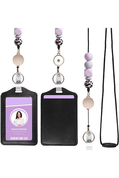 erorex Id Badge Holder Pu Leather Badge Holder With Retractable Lanyard And Keyring Lanyard Badge Holders