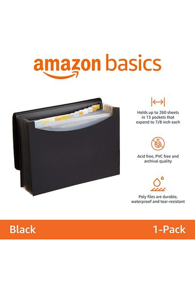 erorex Expanding Organizer File Folder Letter Size Black 1 Pack