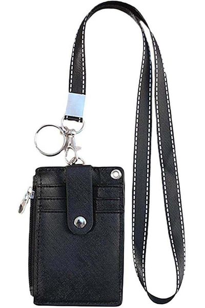 erorex Id Badge Holder With Lanyard Pu Leather Id Badge Card Holder With 5 Card Slots And 1 Side Zipper