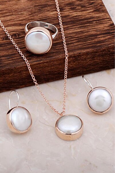 Sümer Telkari Rose Gümüş Inci Taşlı Tasarım Set 2033