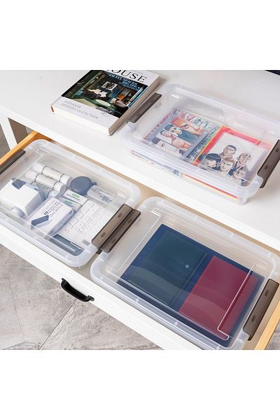 erorex 2 Pack Clear File Organizers With Snap Lid Stackable Portable Project Cases For Crafts A4 Paper