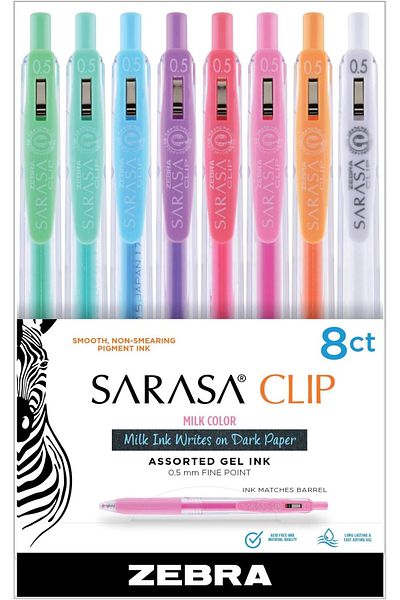 erorex Pen Clip Retractable Gel Pen Fine Point 0.5Mm Milk Assorted Colors 8 Pack