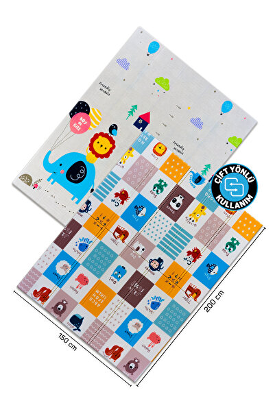 Circle Toys Arkadaşım Fil + Bilgili Kutular, Katlanabilir Çocuk Oyun Halısı -150X200X1 cm-Taşıma Çantası Yanında