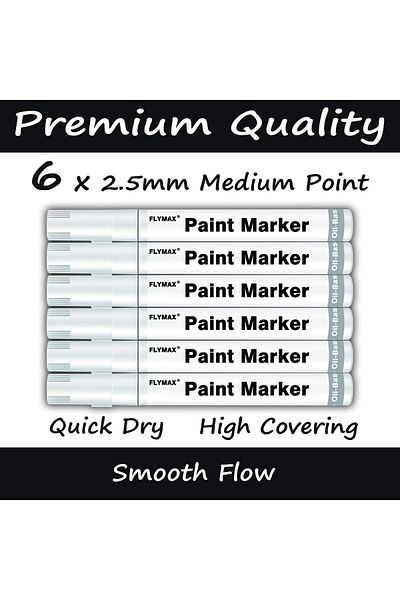 erorex White Paint Pens 6 Pack 2.5Mm Medium Tip White Paint Marker Permanent For Wood Rock Plastic Leather