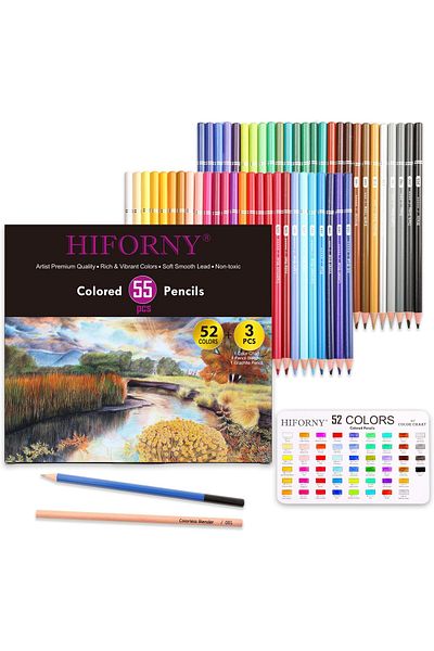 erorex 55 Pack Colored Pencils Set For Adult Coloring 52 Colors Coloring Pencils With Extras Drawing