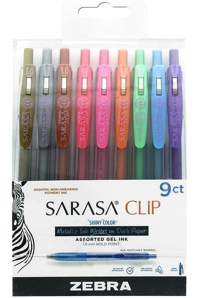 erorex Pen Clip Retractable Gel Pen Bold Point 1.0Mm Shiny Assorted Colors 9 Pack