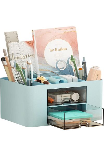 erorex Pencil Pen Holder For Desk Desk Organizer With 2 Drawers Pencil Pen Holder For Desk Stationery