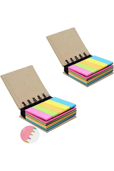 erorex 2 Pack Kraft Paper Notebook Spiral Self Stick Notes Fluorescent Lined Notebooks Colored Index Tabs
