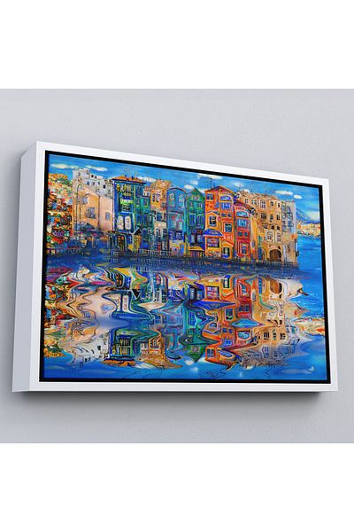 Harita Sepeti Amsterdam Hollada City Reflection Pictură de perete cu cadru alb