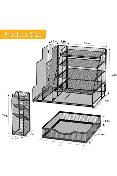 erorex Desk Organizer With File Holder 5 Trays Paper Organizer With Handle Mesh Desk File Letter Organizer