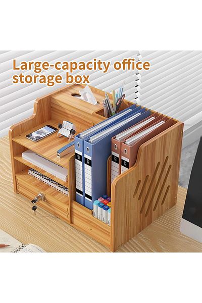 erorex Wooden Desk Organizer With Book Holder 4 Tier Paper Letter Tray Organizer With Drawer And Pen