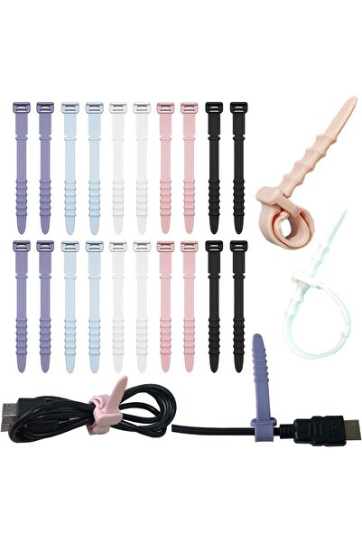 erorex 20Pcs Silicone Zip Ties 4.5” Cord Ties Reusable Zip Ties Elastic Cable Organizer For Home Office
